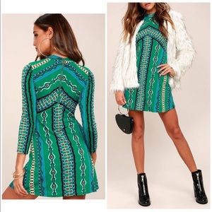 Free People Green and Blue Patterned Mini Dress